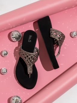 Inc.5 - Womens Grey Party Wear Embellished Round Toe Wedges Heels