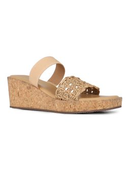 Inc.5 - Womens Beige Party Wear Embellished Square Toe Wedges Heels