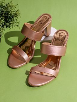 Inc.5 - Womens Rose Gold Party Wear Solid Round Toe Block Sandal Heels