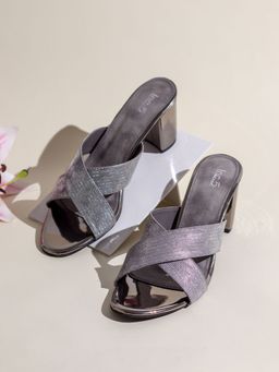 Inc.5 - Womens Grey Party Wear Printed Toe Round Toe Block Sandal Heels