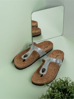 Inc.5 - Womens Grey Casual Solid T-Strap Slip-On Sandals