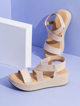 Inc.5 - Womens Beige Party Wear Striped Round Toe Platform Sandals