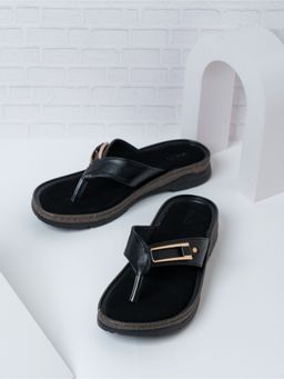 Inc.5 - Womens Black Casual Solid T-Strap Slip-On Sandals