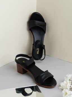 Inc.5 - Womens Black Party Wear Solid Round Toe Block Sandal Heels