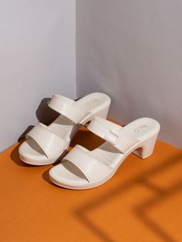 Inc.5 - Womens Cream Party Wear Solid Round Toe Block Sandal Heels