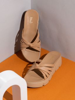 Inc.5 - Womens Beige Party Wear Striped Round Toe Platform Sandals