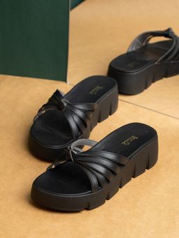 Inc.5 - Womens Black Party Wear Striped Round Toe Platform Sandals