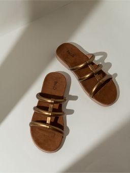 Inc.5 - Womens Golden Casual Striped Round Toe Slip-On Sandals