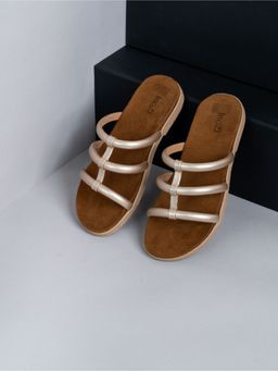 Inc.5 - Womens Golden Casual Striped Round Toe Slip-On Sandals