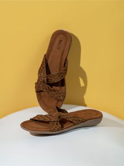 Inc.5 - Womens Tan Casual Printed Toe Round Toe Slip-On Sandals