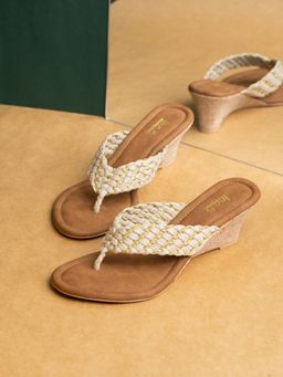 Inc.5 - Womens Beige Party Wear Printed Toe Round Toe Wedges Heels