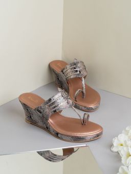 Inc.5 - Womens Rose Gold Ethnic Printed Toe One Toe Wedges Heels
