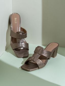 Inc.5 - Womens Metallic Party Wear Solid Square Toe Block Sandal Heels