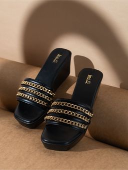 Inc.5 - Womens Black Party Wear Embellished Square Toe Wedges Heels