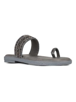 Inc.5 - Womens Pewter Ethnic Embellished One Toe Slip-On Sandals