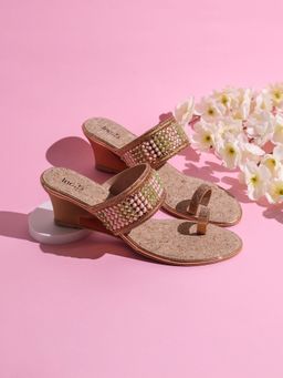 Inc.5 - Womens Rose Gold Ethnic Embellished One Toe Wedges Heels