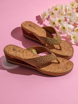 Inc.5 - Womens Golden Ethnic Embellished Round Toe Wedges Sandals