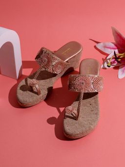 Inc.5 - Womens Rose Gold Ethnic Embellished One Toe Wedges Heels