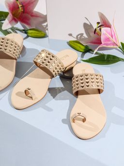 Inc.5 - Womens Cream Ethnic Embellished One Toe Block Sandal Heels