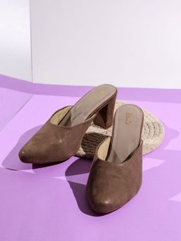 Inc.5 - Womens Brown Party Wear Solid Pointed Toe Block Mules Heels