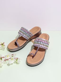 Inc.5 - Womens Grey Ethnic Embellished One Toe Slip-On Sandals