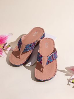 Inc.5 - Womens Peach Ethnic Printed Toe T-Strap Slip-On Sandals
