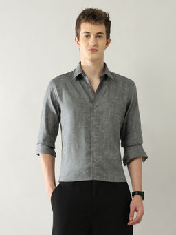 Arrow Newyork - Men Textured Grey Slim Fit Jacquard Shirt