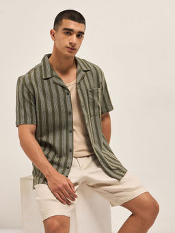 The Bear House - Men Olive Cotton Regular Fit Shirt