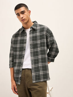 The Bear House - Men Multi Color Olive Cotton Relaxed Fit Shirt