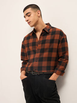 The Bear House - Men Orange Cotton Relaxed Fit Shirt