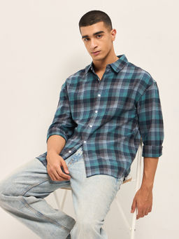 The Bear House - Men Blue Cotton Relaxed Fit Shirt