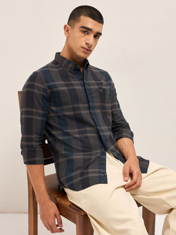 The Bear House - Men Blue Cotton Slim Fit Shirt