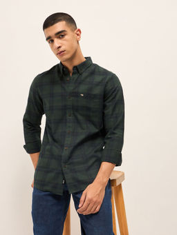 The Bear House - Men Green Cotton Slim Fit Shirt