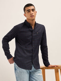 The Bear House - Men Blue Cotton Slim Fit Shirt