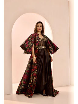 Rashika Sharma - Brown Zor Jacket with Gown (Set of 2)