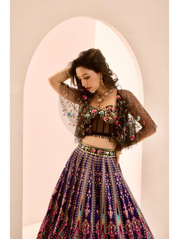 Rashika Sharma - Multi-Colour Sanjh Lehenga with Blouse and Cape (Set of 3)