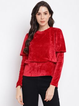 Latin Quarters - Womens Maroon Full Sleeve Solid Knit Top