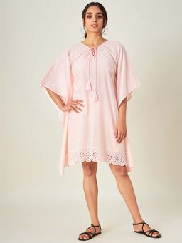 The Kaftan Company - Pink Embroidered Schiffli Resort Kaftan
