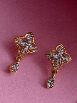 Estele - Gold Plated CZ Flower Shaped Drop Earrings for Women