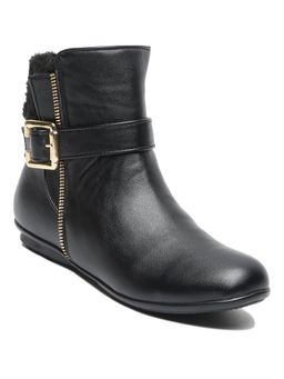 Bruno Manetti - Womens Black Side Zipper with Golden Buckle Ankle Length Boots