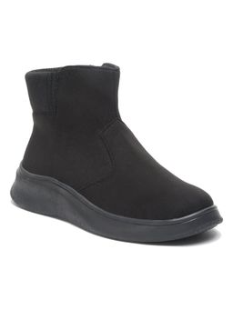 Bruno Manetti - Womens Suede Black Slip On Side Zipper Round Toes Ankle Length Comfort Boots