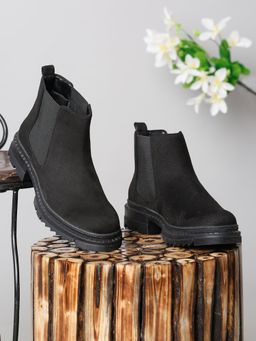 Bruno Manetti - Womens Black Slip On Both Side Elastic Chunky Sole Ankle Length Boots