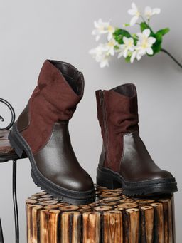 Bruno Manetti - Womens Brown Slip On Side Zipper Mid Calf Length Chunky Sole Comfort Boots