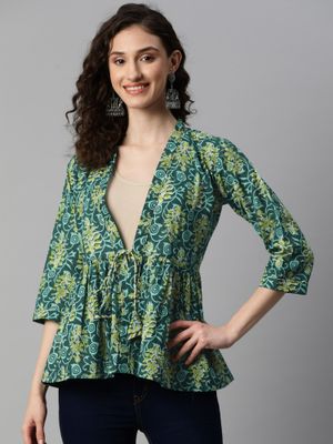 Indibelle Rayon Abstract Print Shrug (Green)