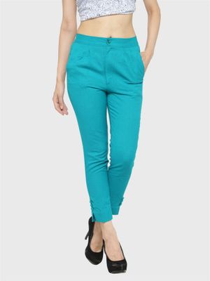 Indibelle Cotton Solid Trousers (Green)