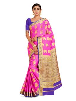 Mimosa - Pink Mysore Silk Style Crepe Saree With Unstitched Blouse