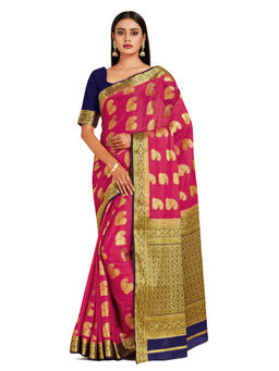 Mimosa - Pink Mysore Silk Style Crepe Saree With Unstitched Blouse