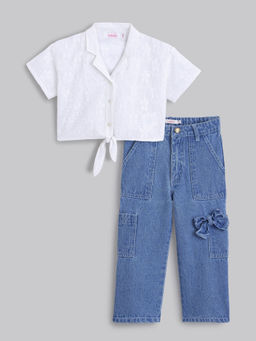 Hopscotch - White Front Tie-Up Blouse & Jeans