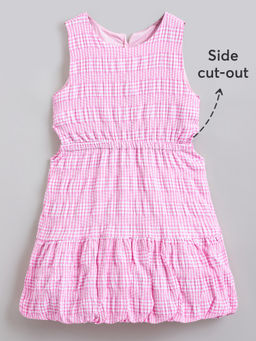 Hopscotch - Pink Cotton Cut-out Checkered Dress