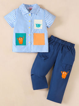 Hopscotch - Blue Chenille Embroidery Pant Set